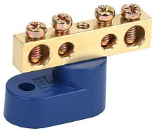 Шина неизолированная на одном изоляторе IEK N "ноль" ШНИ-6х9-4-У1-С 4 группы синий картинка 